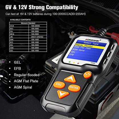 KW650 6V 12V Car Battery Tester