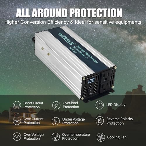 1200W Pure Sine Wave Inverter 48V DC to 110V 120V AC Power Converter with LED Display