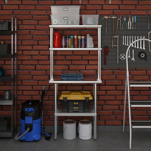 Stainless Steel Work Table Double Tier Overshelf