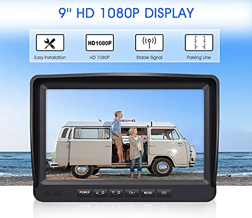 4 Wireless Backup Camera System HD 1080P 9" DVR Quad Split Monitor