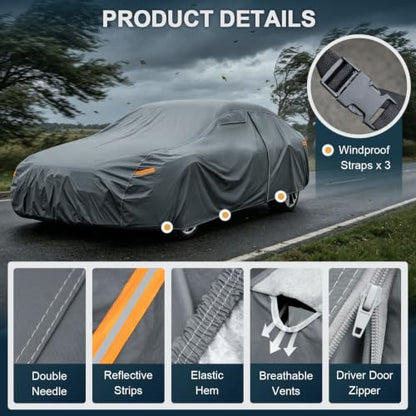 16 Layers Car Cover Waterproof All Weather for Coupe Heavy Duty