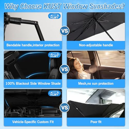 Windshield Sun Shade Umbrella for Ford F150 Hybrid 2021 2022 2023 2024 2025 2026 Rear Window Shades 100% UV Protection and Blackout Privacy 5PCS Car Window Covers Accessories (5 Count)