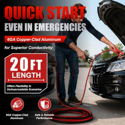 6 Gauge 20 Feet Jumper Cables (20 Foot)