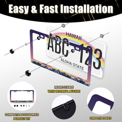Moon Phase License Plate Frame Stainless Steel Mountains License Holder