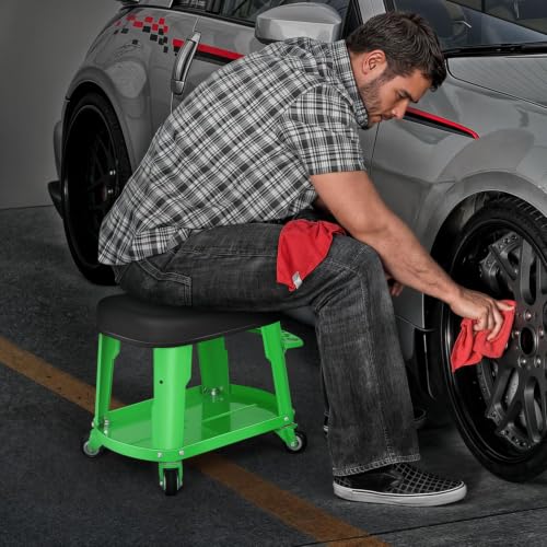 Heavy Duty Garage Rolling Work Seat 300LBS Capacity Mechanics Stool with Wheels