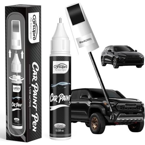Black(202) for Toyota Touch Up Paint Pen, 2 in 1 Car Scratch Remover with Pen Tip and Brush, Precise Color Match for Car Paint Scratch Repair, Quickly and Easily Fix Chips and Nicks