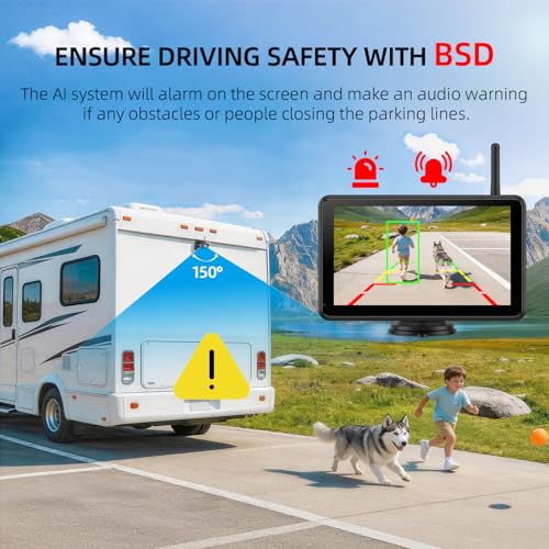 7 Inch Dual Solar Wireless Backup Camera Magnetic with HD1080P DVR Touchscreen
