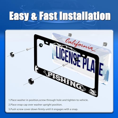 Fishing License Plate Frame Stainless Steel Accessory 12.3x6.3 Inch