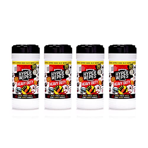 Hyper Wipes 4 Pack Heavy Duty Hand & Tool Cleaning Wipes (360 Count)