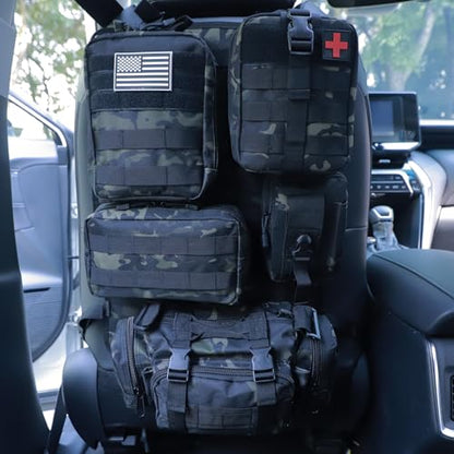 Universal Tactical Car Seat Back Organizer Bag Tactical Molle Vehicle Organizers Panel Vehicle Protector Organizers with 5 Detachable Pouches for Car