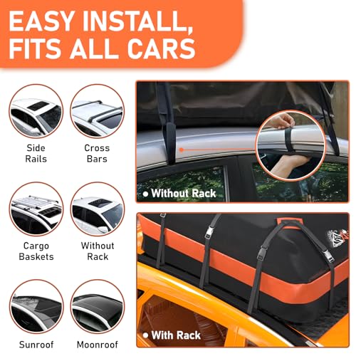 Car Roof Bag Rooftop top Cargo Carrier Bag 15 Cubic feet Waterproof for All Cars with
