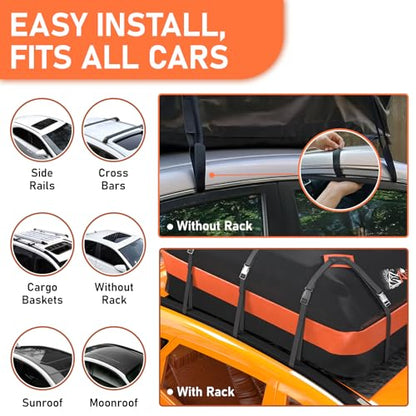 Car Roof Bag Rooftop top Cargo Carrier Bag 15 Cubic feet Waterproof for All Cars with