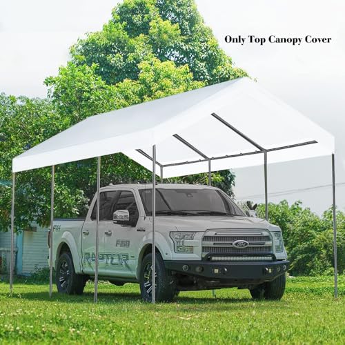 10'x20' Carport Replacement Top Canopy Cover for Car Garage Shelter Tent Party Tent with Ball Bungees White
