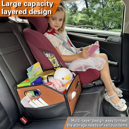 Leather Car Storage Organizer for back front Passenger Seat Brown