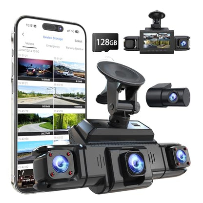360 View 4 Channel Dash Cam Front and Rear Left Right Inside Camera for Cars
