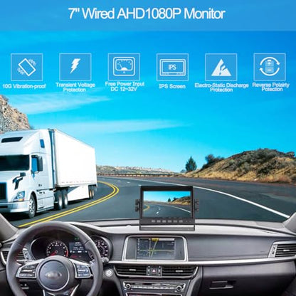 AHD 1080P 7" Rear View Backup Dual Twin Lens Waterproof Camera System