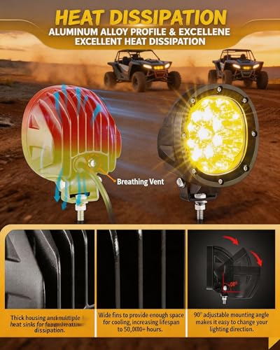 2PCS 4 Inch Amber LED Fog Lights 90W Round Off Road Driving Lights (2 Count)