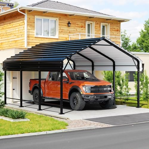 JY QAQA 12 x 15 FT Metal Carport Kits with Galvanized Steel Roof