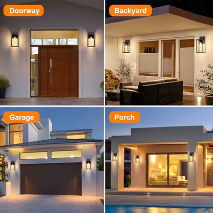 Black Exterior Light Fixtures Wall Mount with Gold Rim (2 Count)