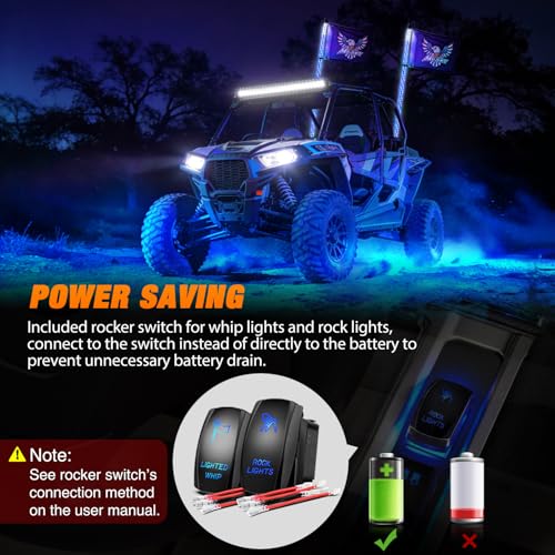 RGB LED Whip Light 2PCS 3FT with 6 Rock Lights Combo