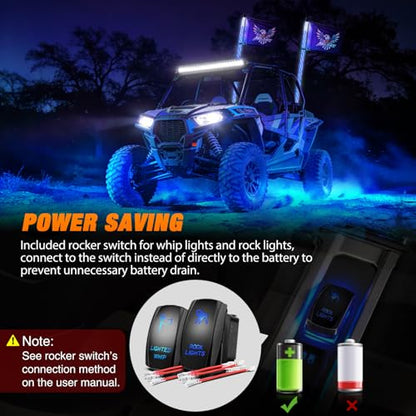 RGB LED Whip Light 2PCS 3FT with 6 Rock Lights Combo