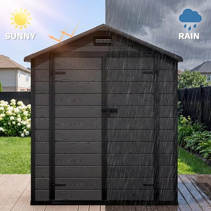 6x4 FT Outdoor Resin Storage Shed with Reinforced Floor Window & Vent