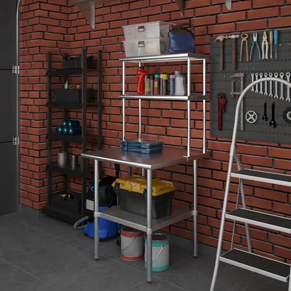 Stainless Steel Work Table Double Tier Overshelf