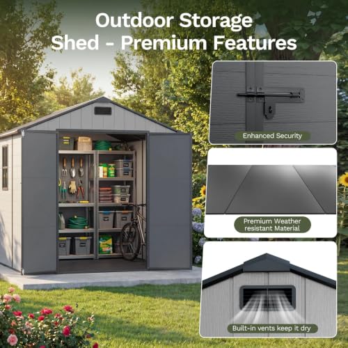 8x10 FT Resin Outdoor Storage Shed with Floor