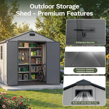 8x10 FT Resin Outdoor Storage Shed with Floor