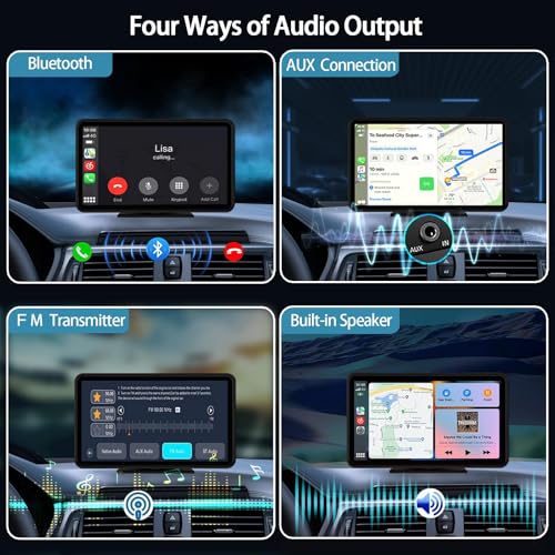 Carplay Wireless Portable Touchscreen Car Stereo Bluetooth Voice Control 7" for Apple Car Play & Android Auto Car Audio HD Screen with 1080p Backup Camera GPS Navigation