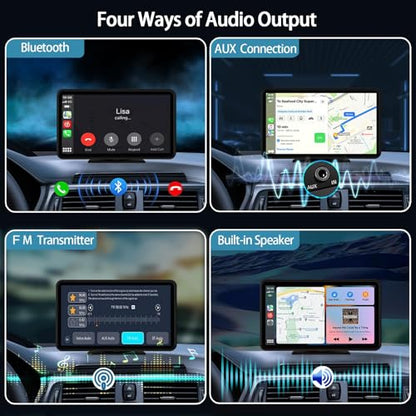 Carplay Wireless Portable Touchscreen Car Stereo Bluetooth Voice Control 7" for Apple Car Play & Android Auto Car Audio HD Screen with 1080p Backup Camera GPS Navigation