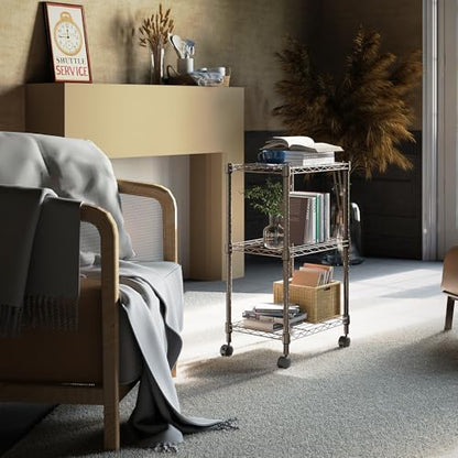 3 Tier Shelf Metal Storage Shelves Wire Rack Closet Organizers with Wheel for Garage Kitchen Bathroom Laundry Brown 11.8" D x 17.7" W x 29.8" H (3 count)