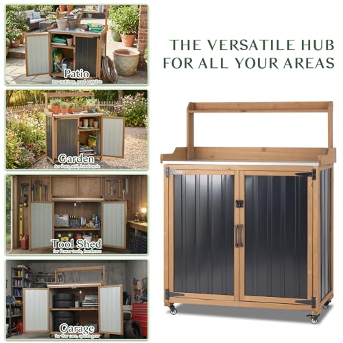 Outdoor Storage Cabinet with 4 Wheels and Handle