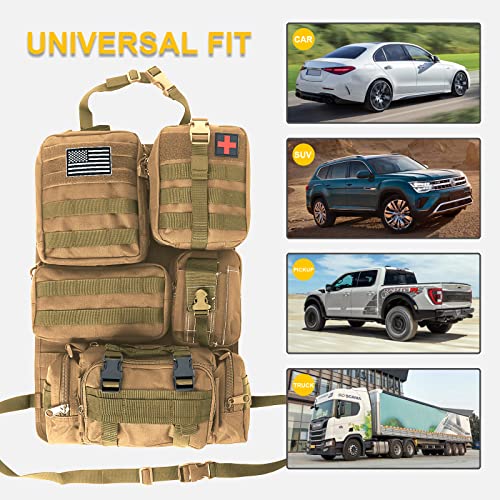 Universal Tactical Car Seat Back Organizer Bag Tactical Molle Vehicle Organizers Panel Vehicle Protector Organizers with 5 Detachable Pouches for Car Truck Ford Jeep