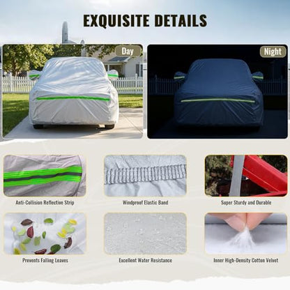 6 Layers Premium Full Car Cover Hard Shell Zipper Design Waterproof All Weather Weatherproof UV Sun Protection Snow Dust Storm Resistant Outdoor with Straps