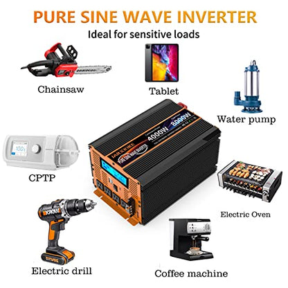 4000 Watt Pure Sine Wave Power Inverter 12V DC to 110V 120V Converter for Family RV Off Grid Solar System Car with Type