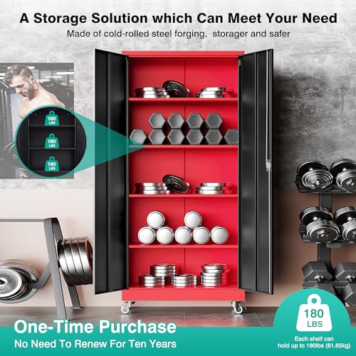 75" Tall Metal Storage Cabinet with Wheels