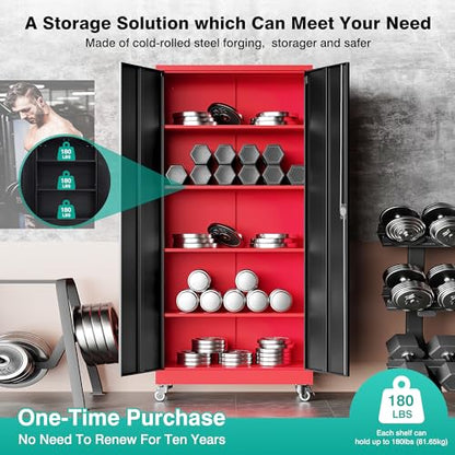 75" Tall Metal Storage Cabinet with Wheels