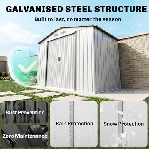 7' x 4' Outdoor Storage Shed Garden Tool Metal Shed White