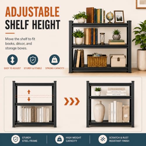 Metal Bookshelf 3 Tier Boltless Steel Bookcase Storage Shelf