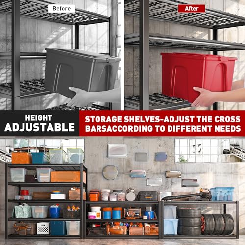48.2''W Garage Shelving Heavy Duty Metal Shelving 3000LBS Storage Shelves Adjustable Metal Shelves Industrial 5 Tier Garage Shelf for Basement Pantry Warehouse Supermarket (4 Count)