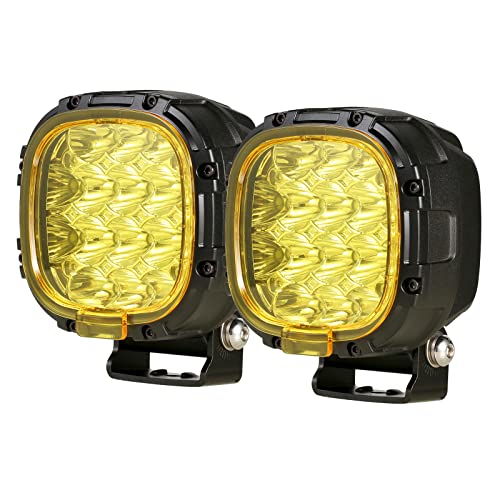 4 Inch Pair 160W Round LED Offroad Lights Super Bright Driving Offroad Pod Lights Fog Lights Work Light Bumper Light Pods with Amber Covers Wiring Harness for Pickup Trucks SUV UTV ATV (2 Count)