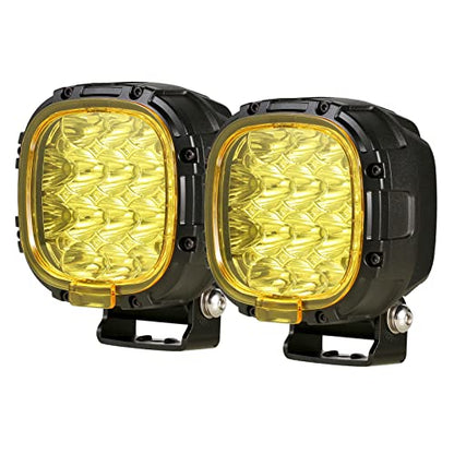 4 Inch Pair 160W Round LED Offroad Lights Super Bright Driving Offroad Pod Lights Fog Lights Work Light Bumper Light Pods with Amber Covers Wiring Harness for Pickup Trucks SUV UTV ATV (2 Count)