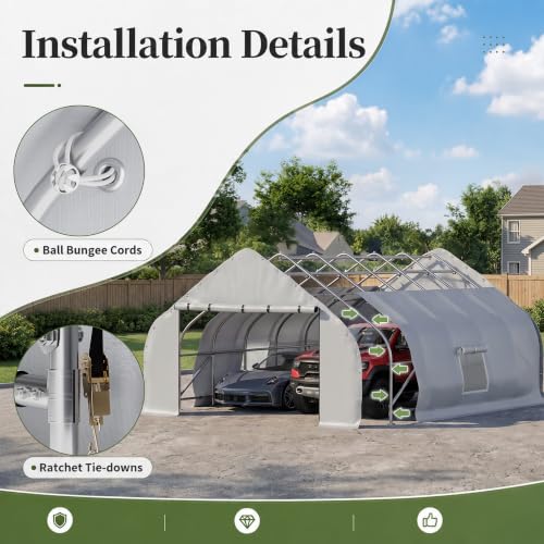 20x20 FT Curved Heavy Duty Carport Tent with Galvanized Steel