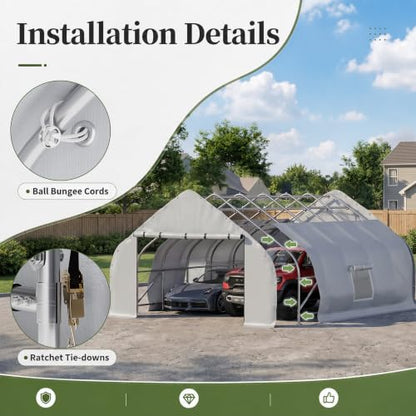20x20 FT Curved Heavy Duty Carport Tent with Galvanized Steel
