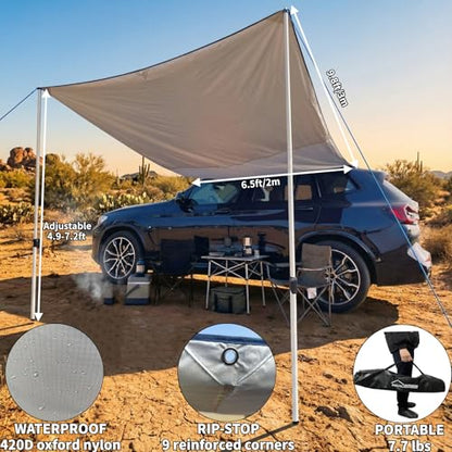 Portable Suction Cup Car Awning 6.5ftx9.8ft Gray