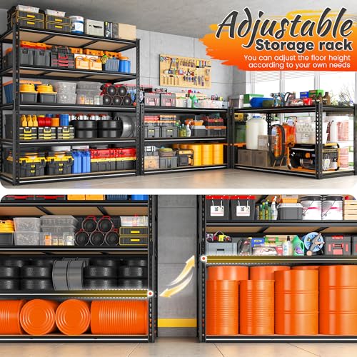 48" W Garage Shelving 3080LBS Storage Shelves 5 Tier Industrial Shelving Adjustable Metal Storage Shelves for Garage (4 Count)