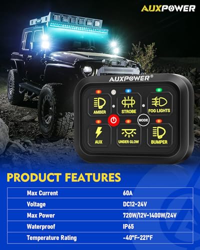 6 Gang Switch Panel Toggle Momentary Pulsed Led Switch Panel RGB Dimmable Switch Panel Auxiliary Circuit Control Relay System Automotive Switch Panel for Truck Boat Car