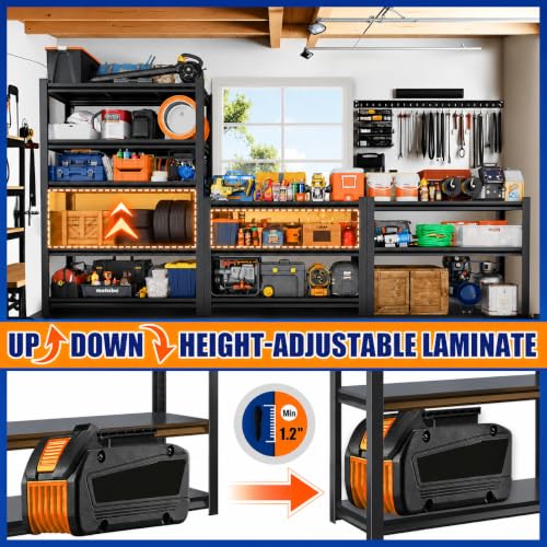 Heavy Duty Garage Shelving with Adjustable Wood Shelves 5 Tier