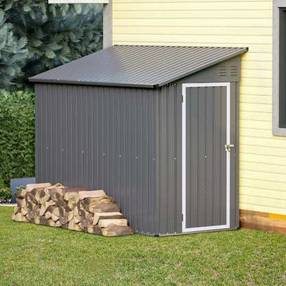 Lean to Storage Shed 4x8 FT Metal Sheds & Outdoor Storage Cabinet Lockable Tool Organization Bike Mower Shed Portable Outside for Garden Patio